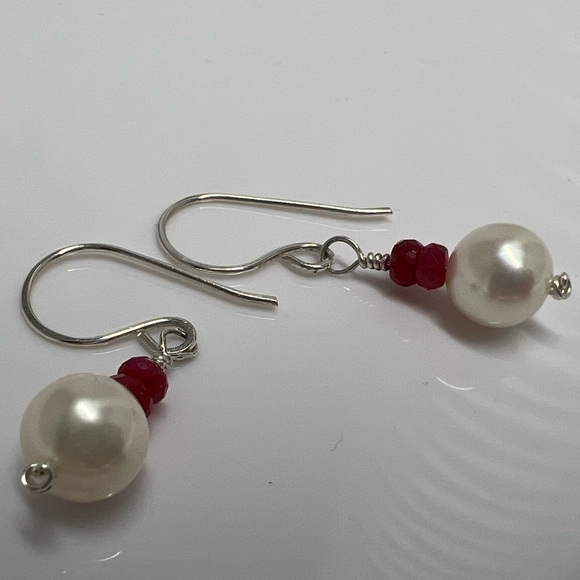 ARTISAN Ruby & Freshwater Pearl Sterling Silver Earrings - Picture 6 of 12